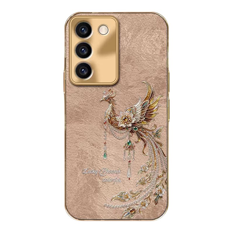 珍珠凤凰电镀贴皮壳适用vivos16手机壳新款简约s60/s50/s30外壳好看鎏金复古硬壳带手链vivos16Pro保护套女款