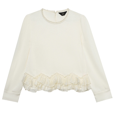 白鹿语设计感拼接荷叶花边衬衫