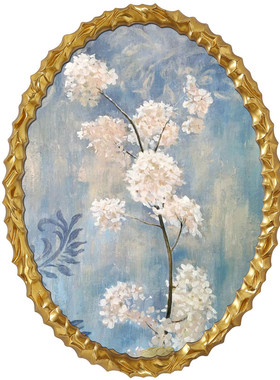 椭圆抽象绣球花卉蓝色纯手绘油画