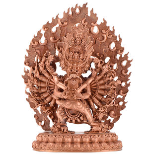 红铜大威德金刚家用居家桌面护法像双层莲花底座带背光8寸