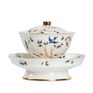 白瓷羊脂玉茶具套装家用轻奢陶瓷功夫泡茶盖碗带壶承茶器整套