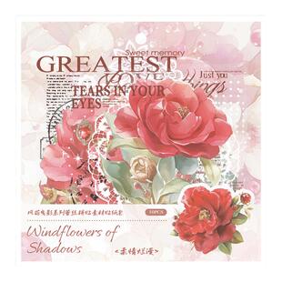 纸迹风花曳影PET贴纸唯美花卉植物蝴蝶蕾丝梦幻拼贴DIY素材装饰