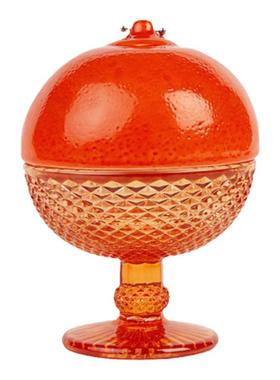 现货英国Anissa Kermiche橙色水果杯带盖甜品杯玻璃陶瓷高颜值礼