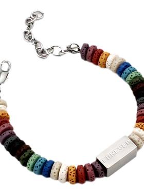 火山石钛钢方块FOREVER情侣手链