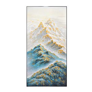 纯手绘油画玄关装饰画走廊过道挂画金山新中式孔雀蓝高级感大芬村