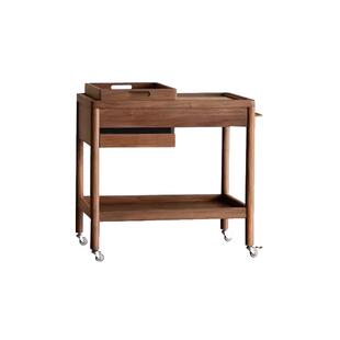 小推车置物架可移动沙发边桌小茶几黑胡桃木角几客厅实木边几北欧