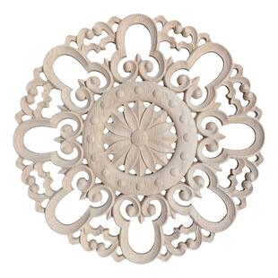 东阳木雕欧式贴花实木门心木花片镂空装饰雕花圆花橱柜门圆盘定制