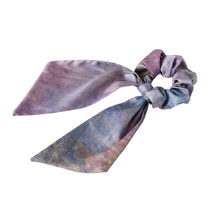 莫奈油画紫色缎面飘带发圈低马尾绑发头绳高级感复古扎头发绳皮筋
