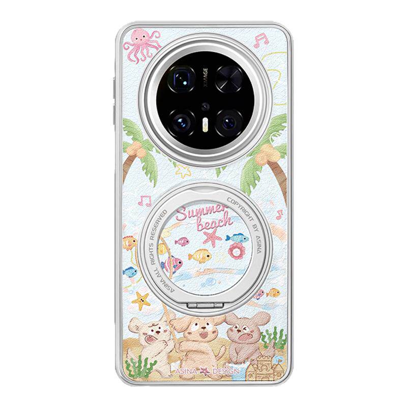 夏日小狗海滩适用华为Mate80Promax手机壳磁吸带支架新款mt60por+支点保护套高级感卡通可爱70防摔全包女