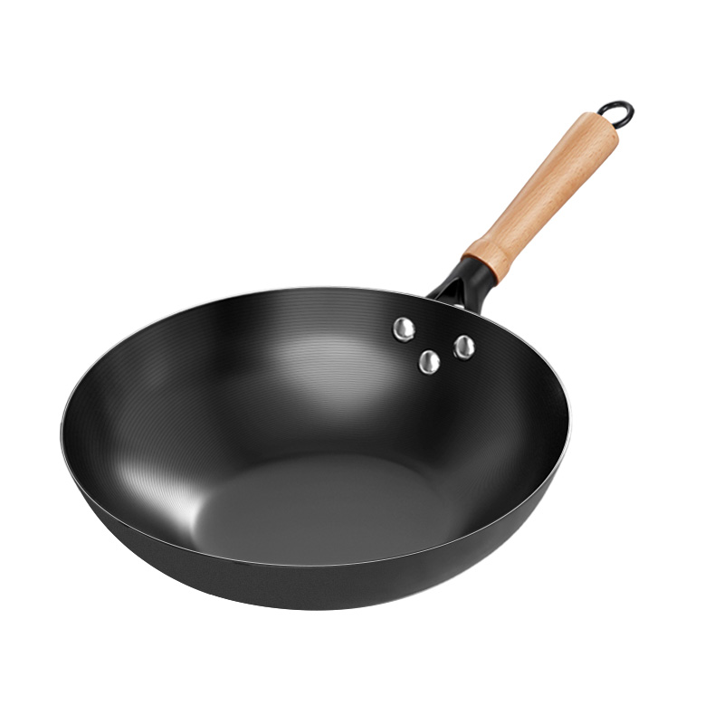 章丘家用炒菜锅传统老式铁锅平底不粘锅无涂层极铁氮化燃气灶通用