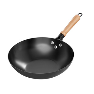 章丘家用炒菜锅传统老式铁锅平底不粘锅无涂层极铁氮化燃气灶通用