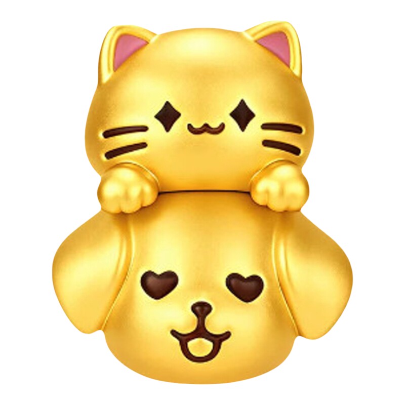 潮宏基磁吸宠物联萌叠猫猫黄金串珠足金5D转运珠手串硬金贴贴金女