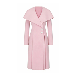 Labor of Love 帕帕拉恰 原创设计樱花粉钻扣翻领A字收腰羊毛大衣