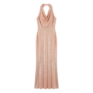 性感亮片挂脖荡领露背小礼服长裙晚宴party成人礼连衣裙生日战袍