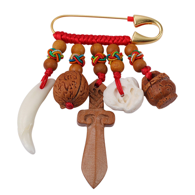 千瑟婴儿桃木护身符专用安全别针