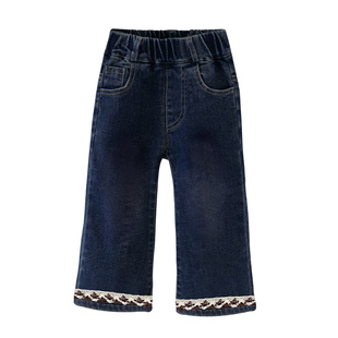 女童一体绒牛仔裤秋冬款儿童洋气直筒裤女孩保暖裤子加绒加厚长裤