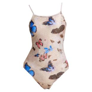 2025新款蝴蝶画报高级感温泉泳装露背时尚复古竞速泳衣微胖女孩