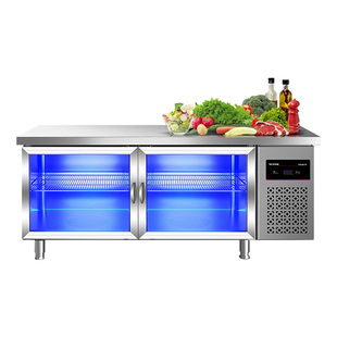 乐创蓝光玻璃冷藏工作台商用冰箱咖啡水吧奶茶店保鲜柜操作台冰柜