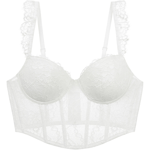 好奇蜜斯鱼骨胸衣性感蕾丝吊带文胸外穿法式内衣女小胸聚拢白夏薄