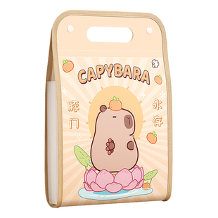 卡皮巴拉手提文件夹小学生专用试卷收纳袋A4文件袋风琴包夹卷子多层大容量收纳袋整理神器夹子科目分类试卷夹