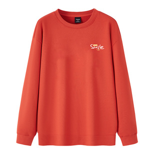 TEEK春季纯棉橘红色男装卫衣 笑脸长袖T恤韩版帅气青少年阳光橙色