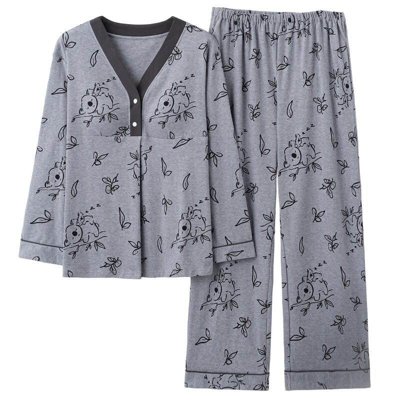 纯棉月子服自带胸垫睡衣女士春秋