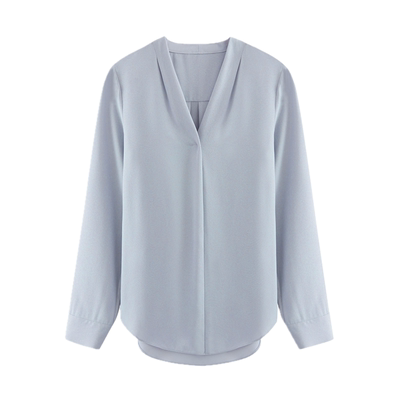 2025春装新款长袖白衬衫女v领套头工作服打底工装修身上衣雪纺衫