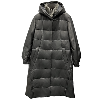 头层真皮中长防风袖绵羊皮羽绒服