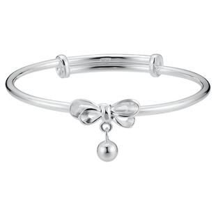 S9999纯银手镯女夏小蝴蝶结铃铛镯子足银小众年轻款ins节日礼物