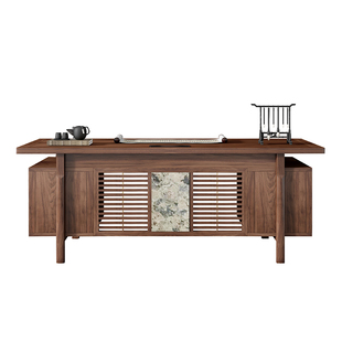 新中式办公桌实木老板桌大班台黑胡桃木禅意书桌椅组合办公室家具