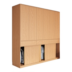 定制橡木推拉门一门到顶新款分段式平开推拉一体小户型卧室衣柜