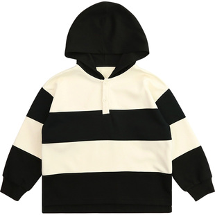 Cunyi纯一良品童装男童卫衣春秋新品儿童宽松条纹半开襟连帽上衣