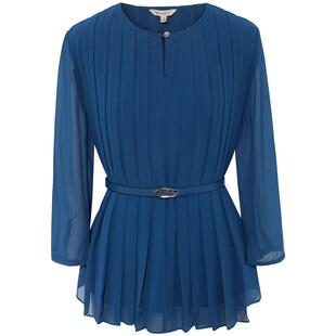 【薄纱飘逸压褶衬衫】粉蓝衣橱东方感2026春秋纱袖风琴褶薄上衣女