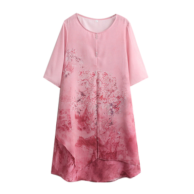 妈妈夏装中长款国风假两件连衣裙