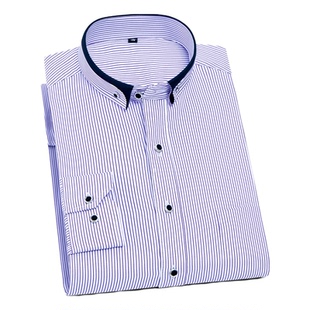 春款商务免烫衬衫男时尚休闲大号衬衣加肥加大码条纹男士长袖衬衣