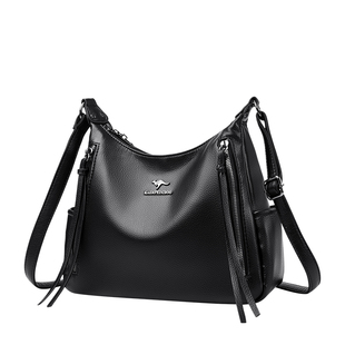 袋鼠真皮女包斜挎包包女新款冬大包单肩包女饺子包妈妈包百搭牛皮