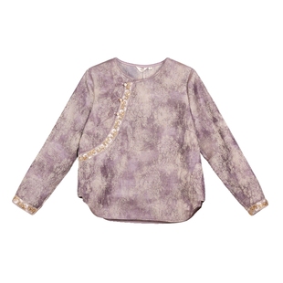 布符2025年春秋新款鎏金紫四耳花扣刺绣旗袍上衣简洁圆领典雅大方