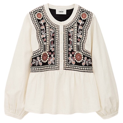 bash春季波西米亚风刺绣灯笼袖气质女士上衣衬衫内搭小衫1H25ALEC