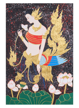 泰式莲华天女挂画东南亚装饰画