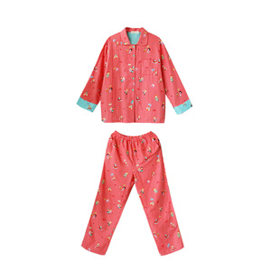Fishhome原创红格童趣卡通纯棉双层纱多巴胺长袖长裤家居服睡衣女