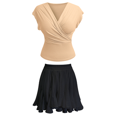 舒适褶皱针织上衣蓬蓬裤裙套装女