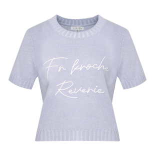 张月同款Kroche  超细澳毛 字母链条绣羊毛针织短袖