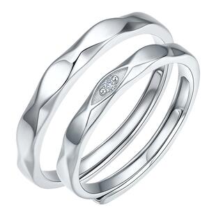 六桂福珠宝情约系列S925银戒指镶嵌锆石对戒情侣款妇女节礼物