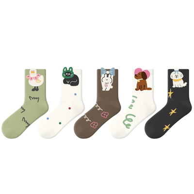 PRIMEET/派米袜子女春夏中筒袜日系卡通可爱运动趣味ins袜长袜棉