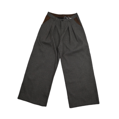 麂皮撞色拼接立体褶皱老钱风厚实垂感格纹高奢男士直筒休闲长裤dc