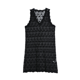 梵凯背心2026春法式V领钩花无袖透视网纱蕾丝长款背心内搭背心裙