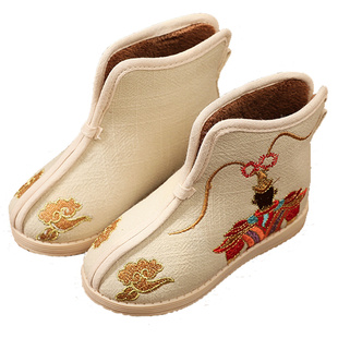 男童汉服鞋至尊宝短靴子古风布鞋宝宝手工棉鞋加绒儿童绣花鞋秋冬