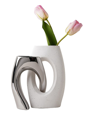 轻奢风电镀陶瓷异形花瓶组合摆件