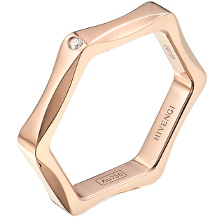 海梵纪珠宝 天然钻石戒指18K玫瑰金镶 六边形戒指女时尚钻戒定制