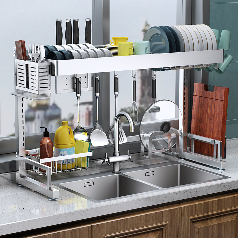 304不锈钢水槽沥水架厨房置物架刀架家用晾碗碟水池收纳架子大全